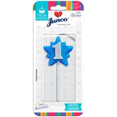 Vela Aniversário Super Star Azul Nº 1 Junco