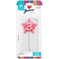 Vela Aniversário Super Star  Rosa Nº 3 Junco