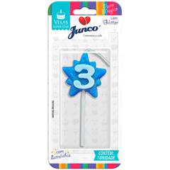 Vela Aniversário Super Star Azul Nº 3 Junco