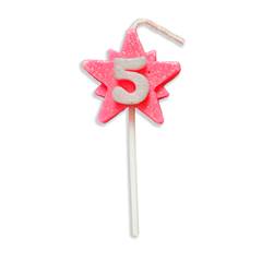 Vela Aniversário Super Star Rosa Nº 5 Junco