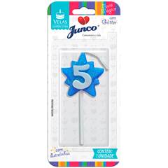 Vela Aniversário Super Star Azul Nº 5 Junco
