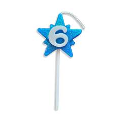 Vela Aniversário Super Star Azul Nº 6 Junco