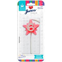 Vela Aniversário Super Star Rosa Nº 6 Junco