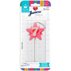 Vela Aniversário Super Star Rosa Nº 7 Junco