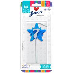 Vela Aniversário Super Star Azul Nº 7 Junco