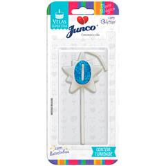 Vela Aniversário Super Star com Glitter Azul Nº 0 Junco