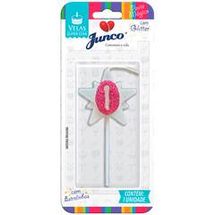 Vela Aniversário Super Star com Glitter Rosa Nº 0 Junco