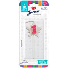 Vela Aniversário Super Star com Glitter Rosa Nº 1 Junco