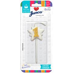 Vela Aniversário Super Star  com Glitter Ouro Nº 1 Junco