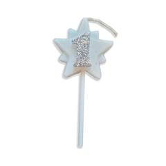 Vela Aniversário Super Star com Glitter Prata Nº 1 Junco