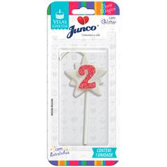 Vela Aniversário Super Star com Glitter Rosa Nº 2 Junco