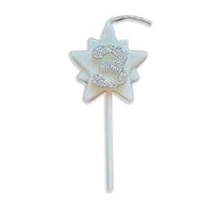 Vela Aniversário Super Star com Glitter Prata Nº 3 Junco