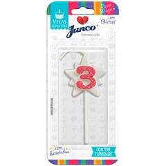 Vela Aniversário Super Star com Glitter Rosa Nº 3 Junco