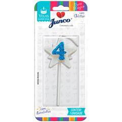 Vela Aniversário Super Star com Glitter Azul Nº 4 Junco