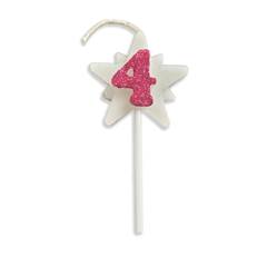 Vela Aniversário Super Star com Glitter Rosa Nº 4 Junco