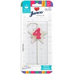 Vela Aniversário Super Star com Glitter Rosa Nº 4 Junco