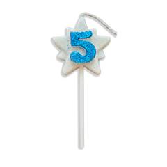 Vela Aniversário Super Star com Glitter Azul Nº 5 Junco
