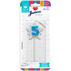 Vela Aniversário Super Star com Glitter Azul Nº 5 Junco