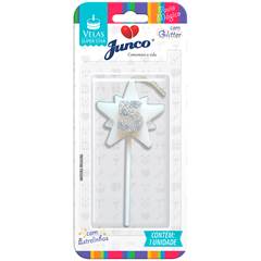 Vela Aniversário Super Star com Glitter Prata Nº 5 Junco