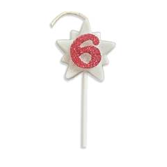 Vela Aniversário Super Star com Glitter Rosa Nº 6 Junco