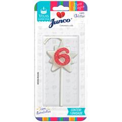 Vela Aniversário Super Star com Glitter Rosa Nº 6 Junco