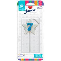 Vela Aniversário Super Star com Glitter Azul Nº 7 Junco