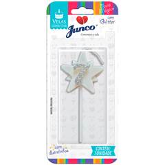 Vela Aniversário Super Star com Glitter Prata Nº 7 Junco