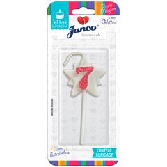 Vela Aniversário Super Star com Glitter Rosa Nº 7 Junco