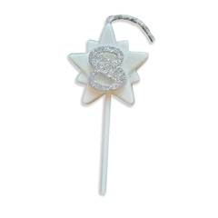 Vela Aniversário Super Star com Glitter Prata Nº 8 Junco