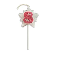 Vela Aniversário Super Star com Glitter Rosa Nº 8 Junco