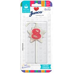 Vela Aniversário Super Star com Glitter Rosa Nº 8 Junco