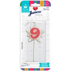 Vela Aniversário Super Star com Glitter Rosa Nº 9 Junco