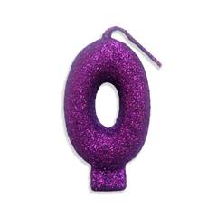 Vela Aniversário  Live Colors com Glitter Lilás Nº 0 Junco