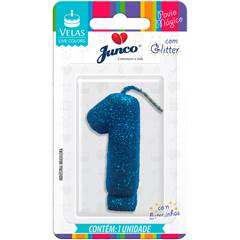 Vela Aniversário Live Colors com Gliter Azul Nº 1 Junco