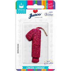 Vela Aniversário Live Colors com Gliter Pink Nº 1 Junco