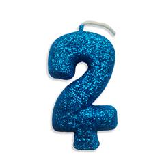 Vela Aniversário Live Colors com Gliter Azul Nº 2 Junco