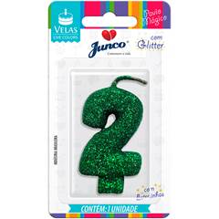 Vela Aniversário  Live Colors com Glitter Verde Nº 2 Junco