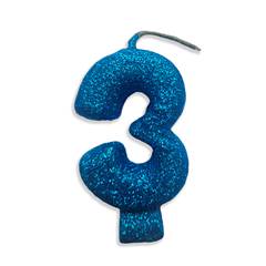 Vela Aniversário Live Colors com Gliter Azul Nº 3 Junco