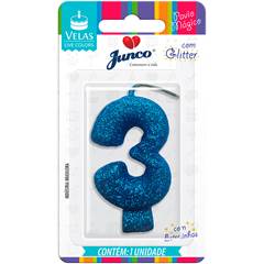 Vela Aniversário Live Colors com Gliter Azul Nº 3 Junco