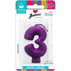 Vela Aniversário  Live Colors com Glitter Lilas Nº 3 Junco