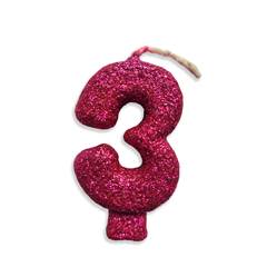 Vela Aniversário Live Colors com Gliter Pink Nº 3 Junco