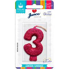 Vela Aniversário Live Colors com Gliter Pink Nº 3 Junco