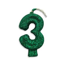 Vela Aniversário  Live Colors com Glitter Verde Nº 3 Junco