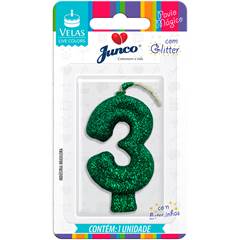 Vela Aniversário  Live Colors com Glitter Verde Nº 3 Junco