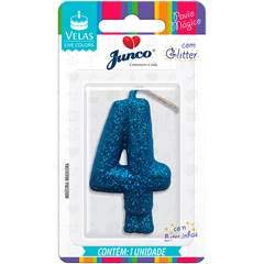 Vela Aniversário Live Colors com Gliter Azul Nº 4 Junco