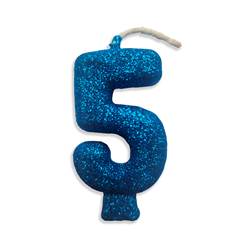 Vela Aniversário Live Colors com Gliter Azul Nº 5 Junco