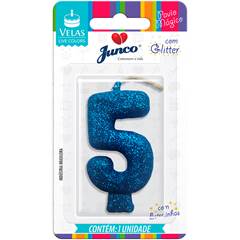 Vela Aniversário Live Colors com Gliter Azul Nº 5 Junco