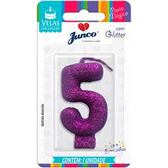 Vela Aniversário  Live Colors com Glitter Lilás Nº 5 Junco