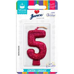 Vela Aniversário Live Colors com Gliter Pink Nº 5 Junco