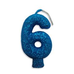 Vela Aniversário Live Colors com Gliter Azul Nº 6 Junco